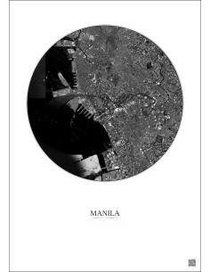 Manila Satellite View Poster 6km B&W | Gravura – Light background 2