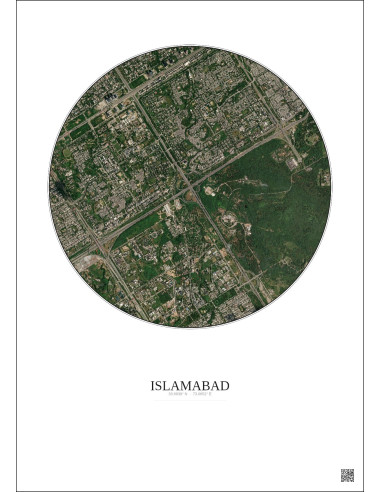 Affiche Islamabad – Poster vue satellite 2.5km Couleur | Gravura – Fond clair