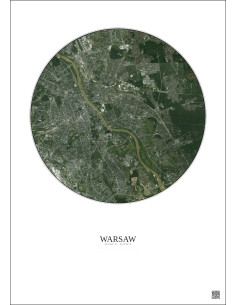 Warsaw Satellite View Poster 10km Color | Gravura – Light background 2