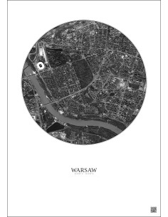 Warsaw Satellite View Poster 2.5km B&W | Gravura – Light background 2