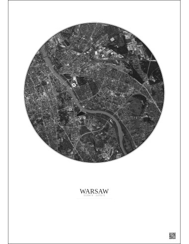Warsaw Satellite View Poster 6km B&W | Gravura – Light background