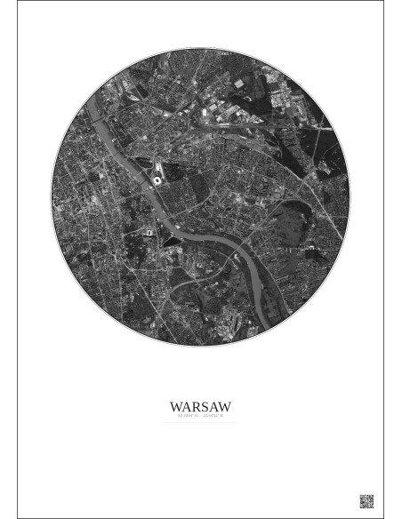 Warsaw Satellite View Poster 6km B&W | Gravura – Light background
