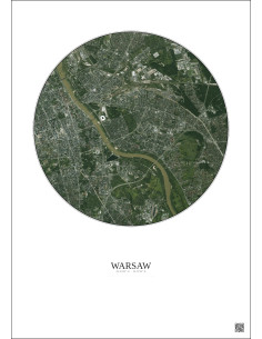 Warsaw Satellite View Poster 6km Color | Gravura – Light background 2