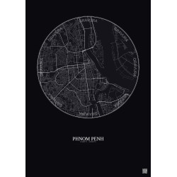 Affiche Phnom Penh – Poster carte de ville 6km | Gravura – Fond foncé