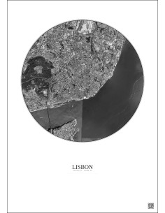 Affiche Lisbon – Poster vue satellite 6km N&B | Gravura – Fond clair 2
