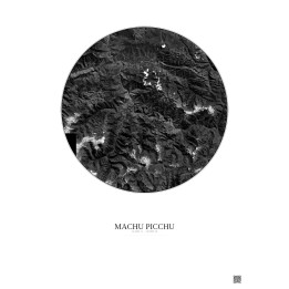 Affiche Machu Picchu – Poster vue satellite 30km N&B | Gravura – Fond clair