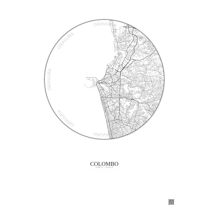 Affiche Colombo – Poster carte de ville 10km | Gravura – Fond clair