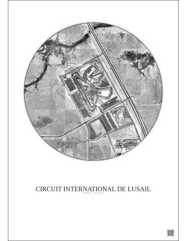 Circuit International De Lusail Satellite View Poster 2.5km B&W | Gravura – Light background