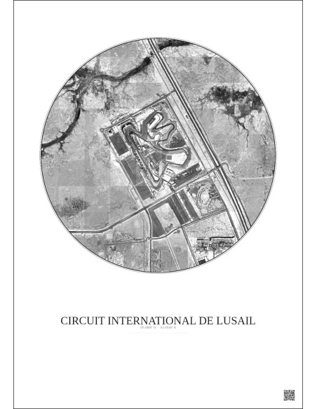 Circuit International De Lusail Satellite View Poster 2.5km B&W | Gravura – Light background