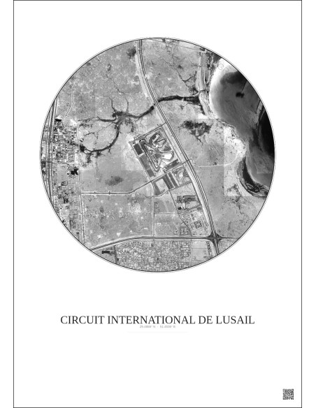 Circuit International De Lusail Satellite View Poster 5km B&W | Gravura – Light background