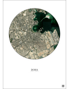 Doha Satellite View Poster 10km Color | Gravura – Light background 2