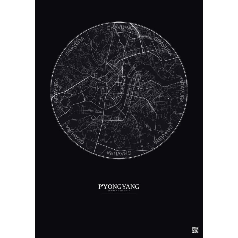 Affiche P Yongyang – Poster carte de ville 10km | Gravura – Fond foncé