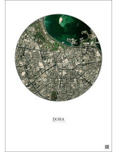 Doha Satellite View Poster 2.5km Color | Gravura – Light background 2