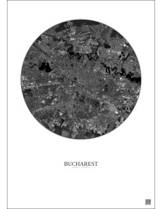 Affiche Bucharest – Poster vue satellite 10km N&B | Gravura – Fond clair 2