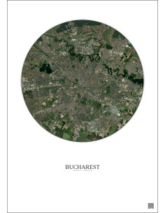Affiche Bucharest – Poster vue satellite 10km Couleur | Gravura – Fond clair 2