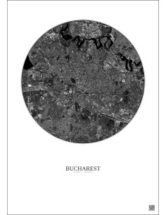 Affiche Bucharest – Poster vue satellite 6km N&B | Gravura – Fond clair 2
