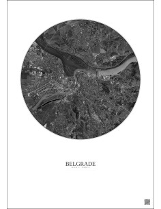 Affiche Belgrade – Poster vue satellite 10km N&B | Gravura – Fond clair 2