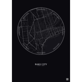 Affiche Baku City – Poster carte de ville 2.5km | Gravura – Fond foncé