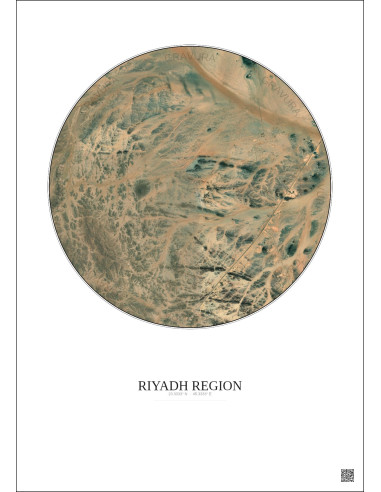Affiche Riyadh Region – Poster vue satellite 10km Couleur | Gravura – Fond clair