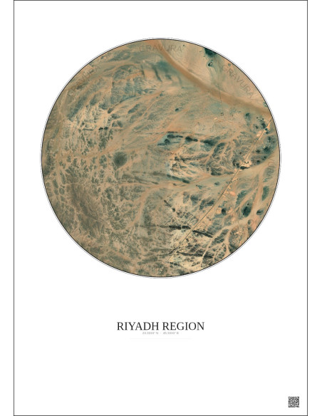 Affiche Riyadh Region – Poster vue satellite 10km Couleur | Gravura – Fond clair