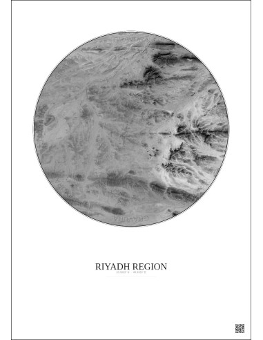 Affiche Riyadh Region – Poster vue satellite 2.5km N&B | Gravura – Fond clair