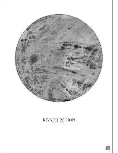 Riyadh Region Satellite View Poster 6km B&W | Gravura – Light background