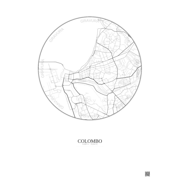 Affiche Colombo – Poster carte de ville 2.5km | Gravura – Fond clair