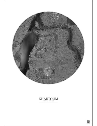 Khartoum Satellite View Poster 10km B&W | Gravura – Light background
