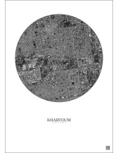 Affiche Khartoum – Poster vue satellite 2.5km N&B | Gravura – Fond clair 2