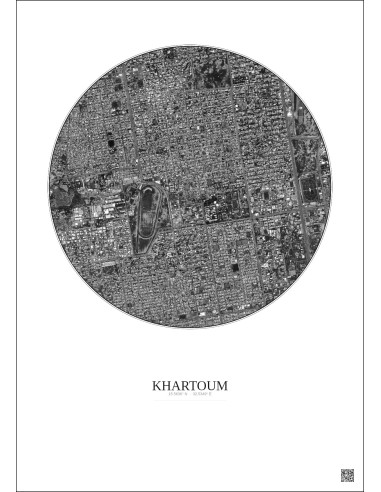 Khartoum Satellite View Poster 2.5km B&W | Gravura – Light background