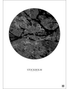 Affiche Stockholm – Poster vue satellite 10km N&B | Gravura – Fond clair 2