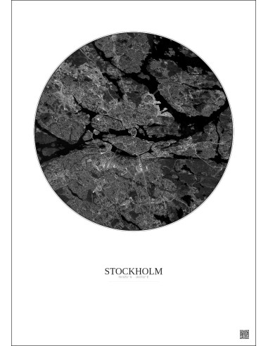 Stockholm Satellite View Poster 10km B&W | Gravura – Light background