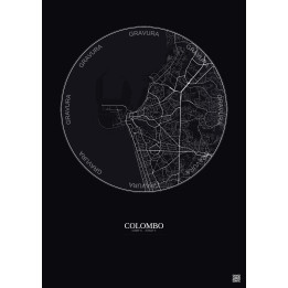 Affiche Colombo – Poster carte de ville 6km | Gravura – Fond foncé