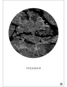Affiche Stockholm – Poster vue satellite 6km N&B | Gravura – Fond clair 2