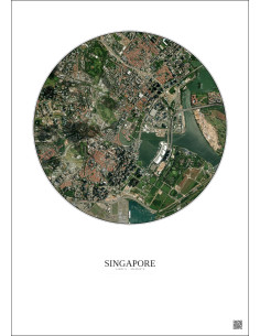 Affiche Singapore – Poster vue satellite 2.5km Couleur | Gravura – Fond clair 2