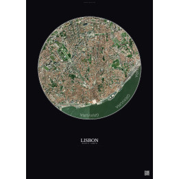 Affiche Lisbon – Poster vue satellite 2.5km Couleur | Gravura – Fond foncé