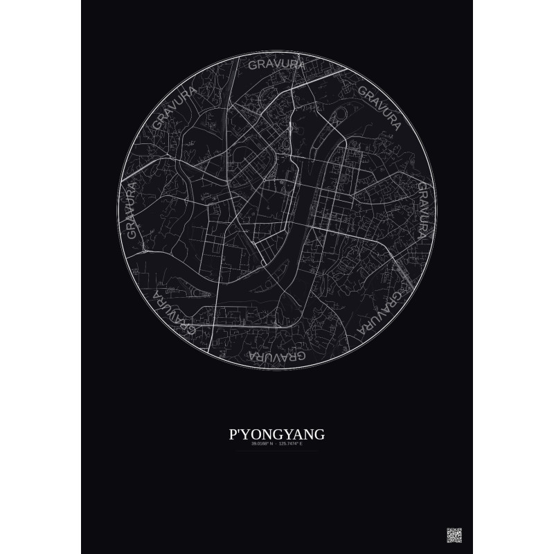 Affiche P Yongyang – Poster carte de ville 6km | Gravura – Fond foncé