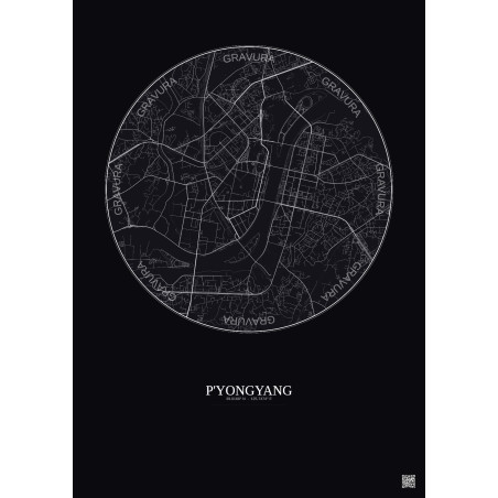 Affiche P Yongyang – Poster carte de ville 6km | Gravura – Fond foncé