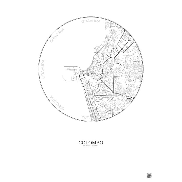 Affiche Colombo – Poster carte de ville 6km | Gravura – Fond clair