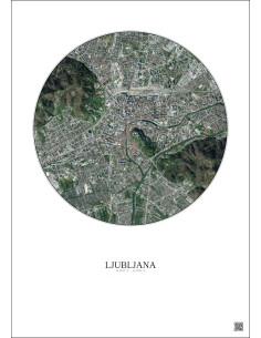 Affiche Ljubljana – Poster vue satellite 2.5km Couleur | Gravura – Fond clair 2