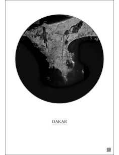 Affiche Dakar – Poster vue satellite 10km N&B | Gravura – Fond clair 2
