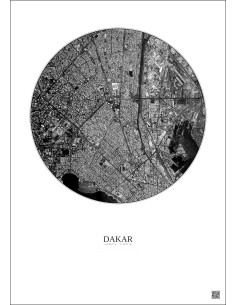 Affiche Dakar – Poster vue satellite 2.5km N&B | Gravura – Fond clair 2