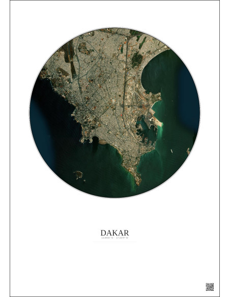 Dakar Satellite View Poster 6km Color | Gravura – Light background