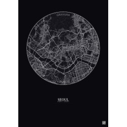 Affiche Seoul – Poster carte de ville 10km | Gravura – Fond foncé