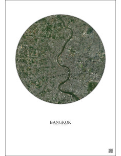 Affiche Bangkok – Poster vue satellite 10km Couleur | Gravura – Fond clair 2