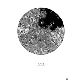 Affiche Doha – Poster vue satellite 6km N&B | Gravura – Fond clair
