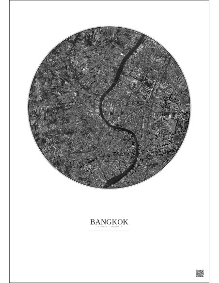 Affiche Bangkok – Poster vue satellite 6km N&B | Gravura – Fond clair