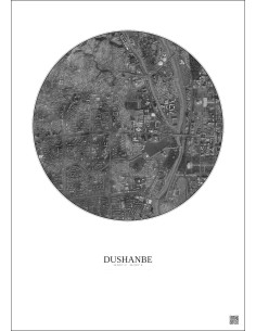 Affiche Dushanbe – Poster vue satellite 2.5km N&B | Gravura – Fond clair 2