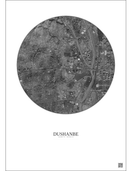 Affiche Dushanbe – Poster vue satellite 2.5km N&B | Gravura – Fond clair