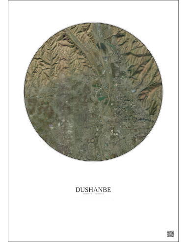 Affiche Dushanbe – Poster vue satellite 6km Couleur | Gravura – Fond clair